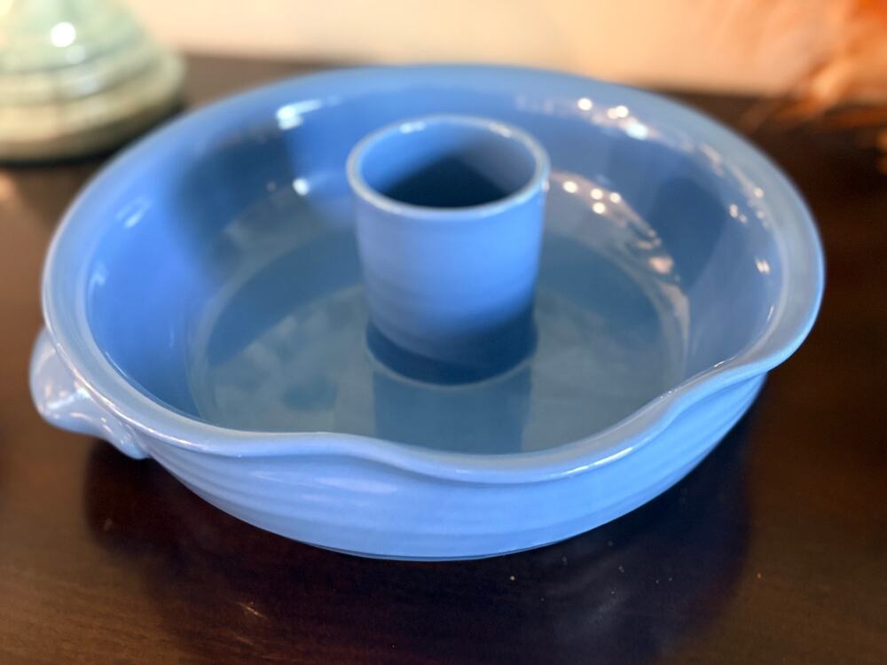 Tumbleweed Pottery Blue Ceramic Chicken Roaster Stoneware Vertical Poultry Baker